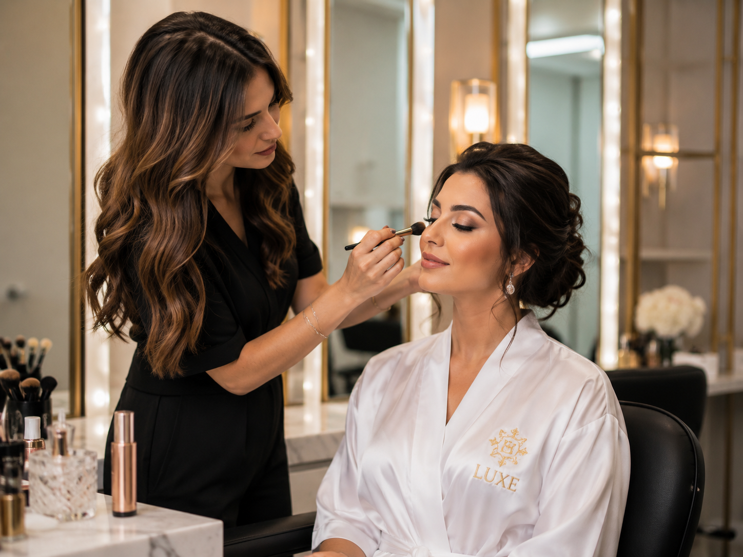 Professional makeup session in salon