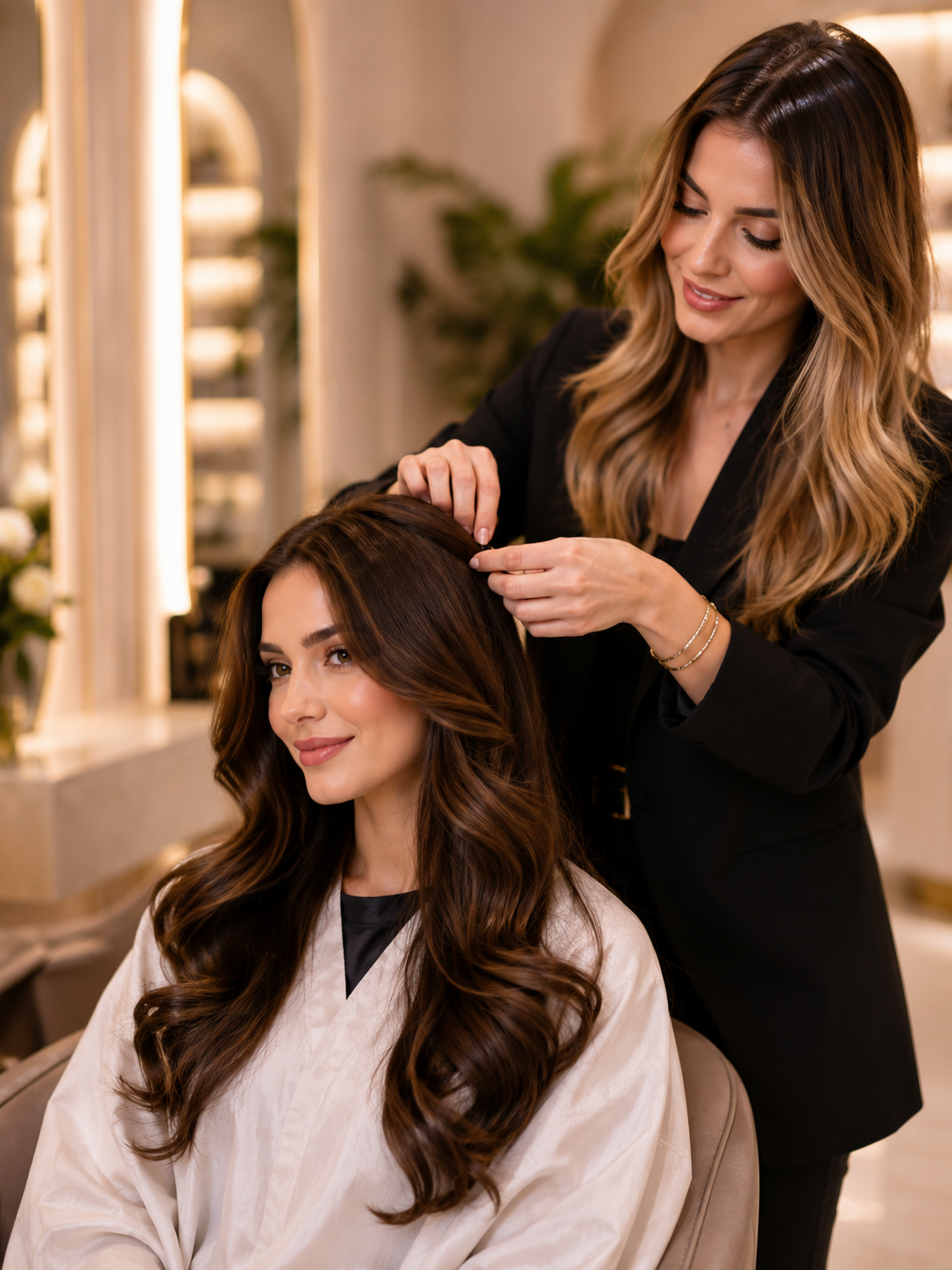 Stylist working on customer hair